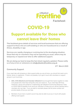 COVID-19 Support Available for Those Who Cannot Leave Their Homes