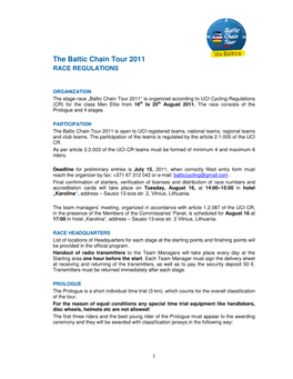 The Baltic Chain Tour 2011 RACE REGULATIONS