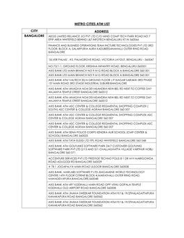 Metro Cities Atm List City Address