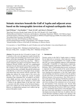 Seismic Structure Beneath the Gulf of Aqaba and Adjacent Areas Based on the Tomographic Inversion of Regional Earthquake Data