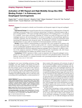 Activation of WD Repeat and High-Mobility Group Box DNA Binding Protein 1 in Pulmonary and Esophageal Carcinogenesis