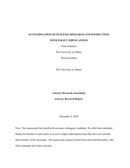 An Examination of Dyslexia Research and Instruction, with Policy Implications