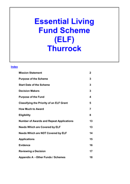 Essential Living Fund Scheme (ELF) Thurrock