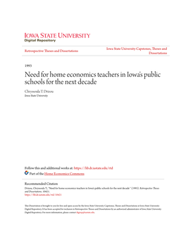 Need for Home Economics Teachers in Iowa's Public Schools for the Next Decade Chryssoula T