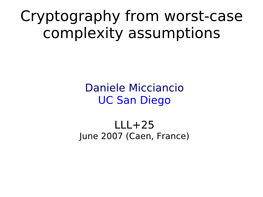 Cryptography from Worst-Case Complexity Assumptions