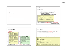 Processes Fork Fork Example 1 2 3 Fork Again