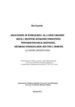 Associations of Interleukin-1 (IL-1)