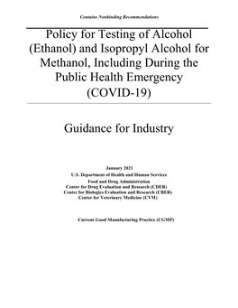 And Isopropyl Alcohol for Methanol, Including During the Public Health Emergency (COVID-19)