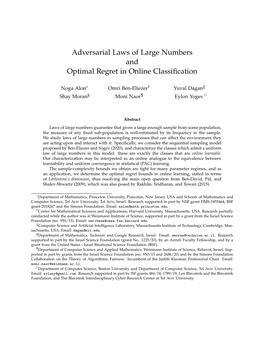 Adversarial Laws of Large Numbers and Optimal Regret in Online Classiﬁcation