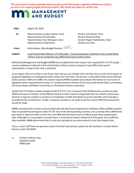 Date: August 30, 2019 To: Representative Lyndon Carlson