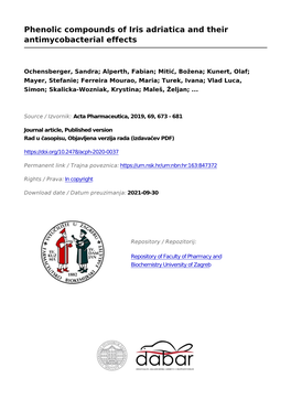 Phenolic Compounds of Iris Adriatica and Their Antimycobacterial Effects