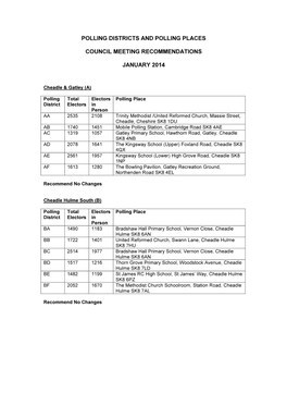 Polling Districts and Polling Places Council Meeting Recommendations January 2014