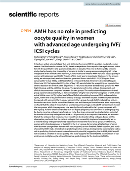 AMH Has No Role in Predicting Oocyte Quality in Women With