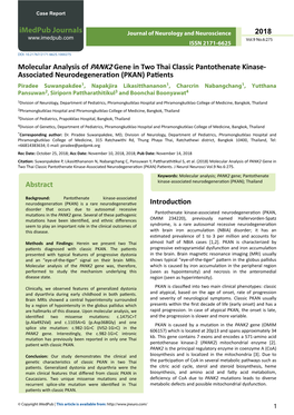 Molecular Analysis of PANK2 Gene in Two Thai Classic Pantothenate