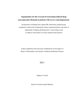 Sugammadex for the Reversal of Rocuronium Induced Deep Neuromuscular Blockade in Patients with Severe Renal Impairment