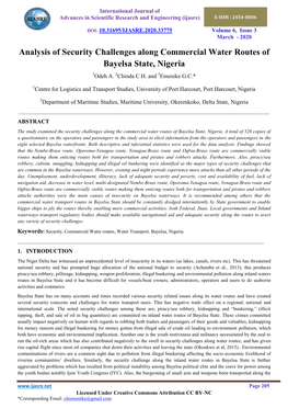 Analysis of Security Challenges Along Commercial Water Routes of Bayelsa State, Nigeria 1Odeh A