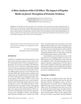 A Meta-Analysis of the CSI Effect: the Impact of Popular Media on Jurors' Perception of Forensic Evidence