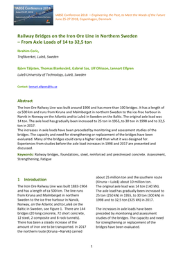 Railway Bridges on the Iron Ore Line in Northern Sweden – from Axle Loads of 14 to 32,5 Ton