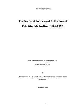 The National Politics and Politicians of Primitive Methodism: 1886-1922