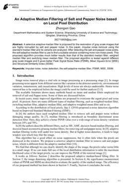 An Adaptive Median Filtering of Salt and Pepper Noise Based on Local