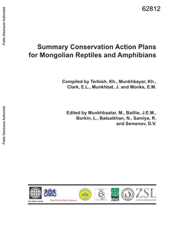 Summary Conservation Action Plans for Mongolian Reptiles and Amphibians