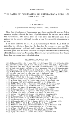 221 the Dates of Publication of Crustaceana Vols. 1-50