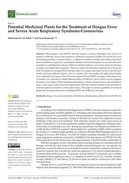 Potential Medicinal Plants for the Treatment of Dengue Fever and Severe Acute Respiratory Syndrome-Coronavirus