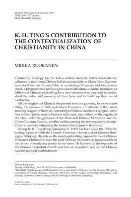 K. H. Ting's Contribution to the Contextualization Of