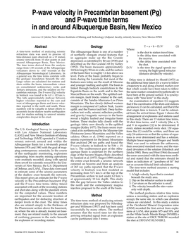 P-Wave Velocity in Precambrian Basement (Pg) and P-Wave Time Terms in and Around Albuquerque Basin, New Mexico