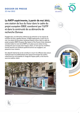 La RATP Expérimente, À Partir De Mai 2012, Une Station De Bus Du Futur