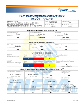 HOJA DE DATOS DE SEGURIDAD (HDS) ARGÓN – Ar(GAS)