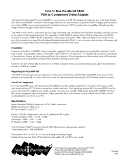 How to Use the Model 9A60 VGA to Component Video Adapter