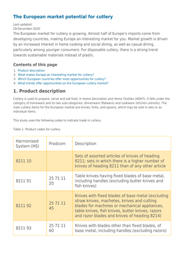 The European Market Potential for Cutlery 1. Product Description