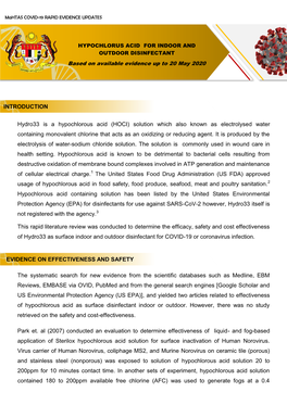 Hydro33 Is a Hypochlorous Acid (HOCI) Solution Which Also Known As Electrolysed Water Containing Monovalent Chlorine That Acts As an Oxidizing Or Reducing Agent