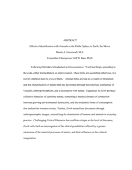 ABSTRACT Affective Identification with Animals in the Public Sphere In