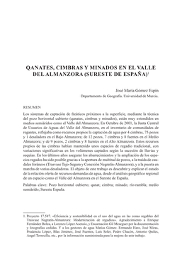 Qanates, Cimbras Y Minados En El Valle Del Almanzora (Sureste De España)1