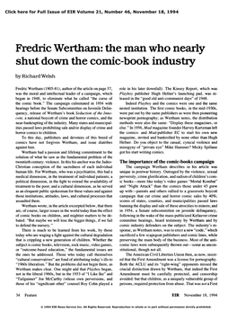 Fredric Wertham: the Man Who Nearly Shut Down the Comic-Book