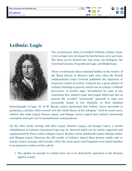 Leibniz: Logic