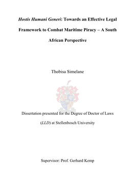 Towards an Effective Legal Framework to Combat Maritime Piracy