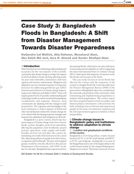 Bangladesh Floods in Bangladesh: a Shift from Disaster Management to Wards Disaster Preparedness