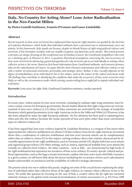 Lone Actor Radicalisation in the Neo-Fascist Milieu by Pietro Castelli Gattinara, Francis O’Connor and Lasse Lindekilde