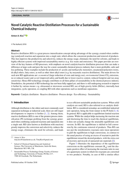 Novel Catalytic Reactive Distillation Processes for a Sustainable Chemical Industry