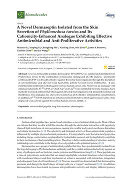 A Novel Dermaseptin Isolated from the Skin Secretion of Phyllomedusa