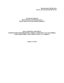 Hearing Order OH-001-2014 File No. OF-Fac-Oil-T260-2013-03 02 IN