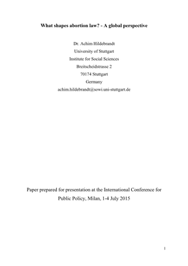 What Shapes Abortion Law? - a Global Perspective