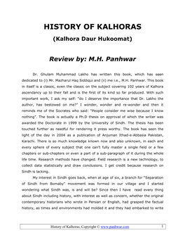 History of Kalhoras