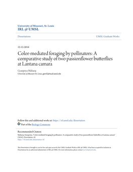 Color-Mediated Foraging by Pollinators: a Comparative Study of Two Passionflower Butterflies at Lantana Camara Gyanpriya Maharaj University of Missouri-St