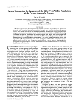 Factors Determining the Frequency of the Killer Trait Within Populations of the Paramecium Aurelia Complex