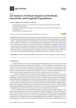 An Analysis of Climate Impacts on Herbicide, Insecticide, and Fungicide Expenditures