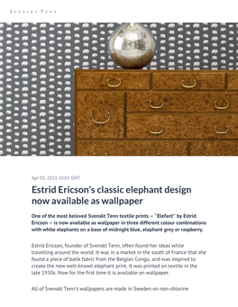 Estrid Ericson's Classic Elephant Design Now Available As Wallpaper